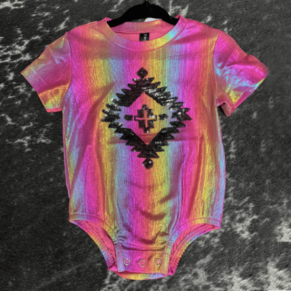 Sparkle and metallic onesie for baby at The Other Place Lampasas