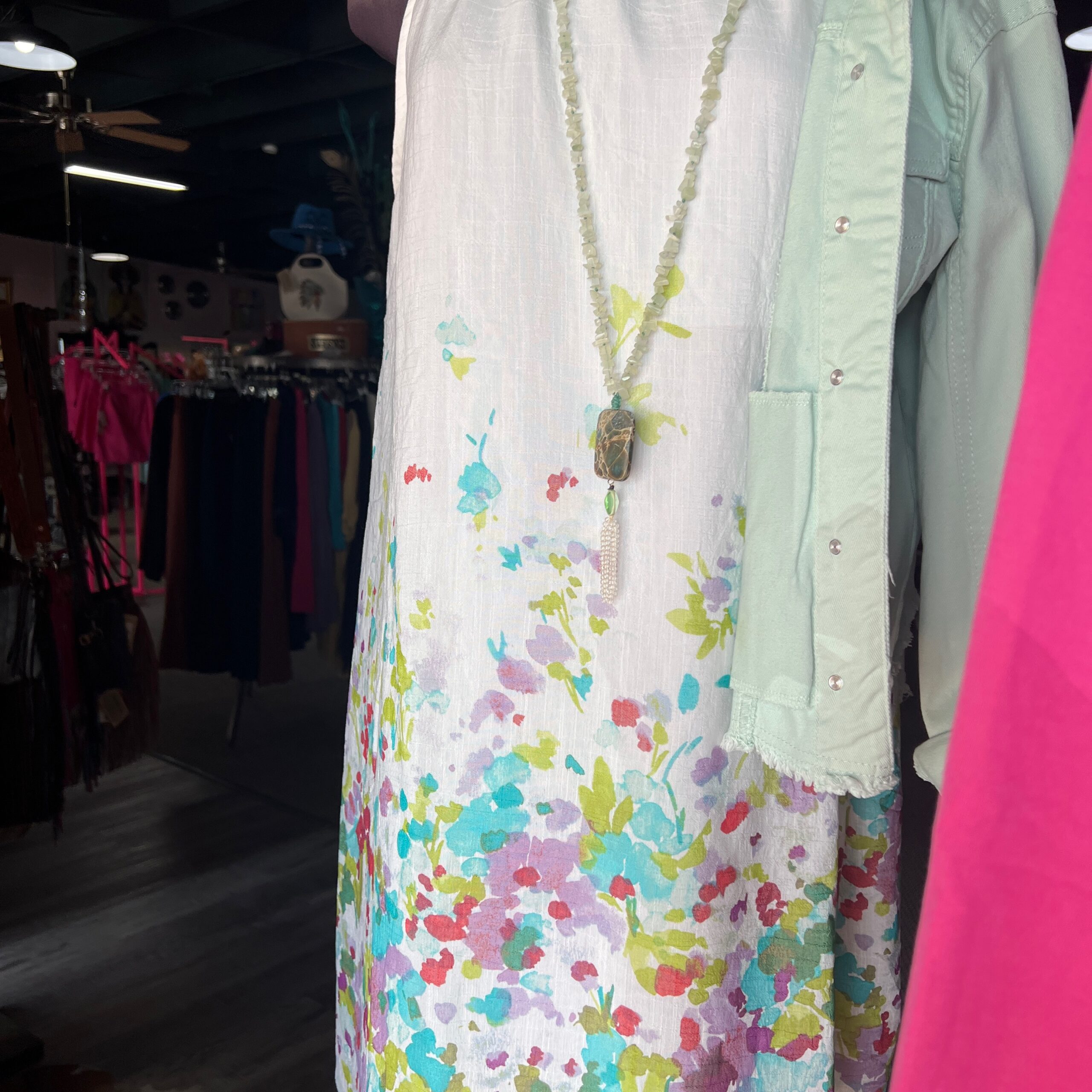 Dress - White Floral Scoop Neck Sleeveless