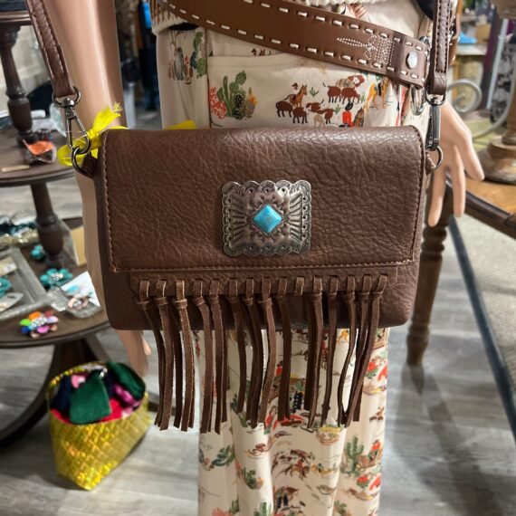Purse - Brown Wrangler w/Concho & Turquoise Stone and fringe