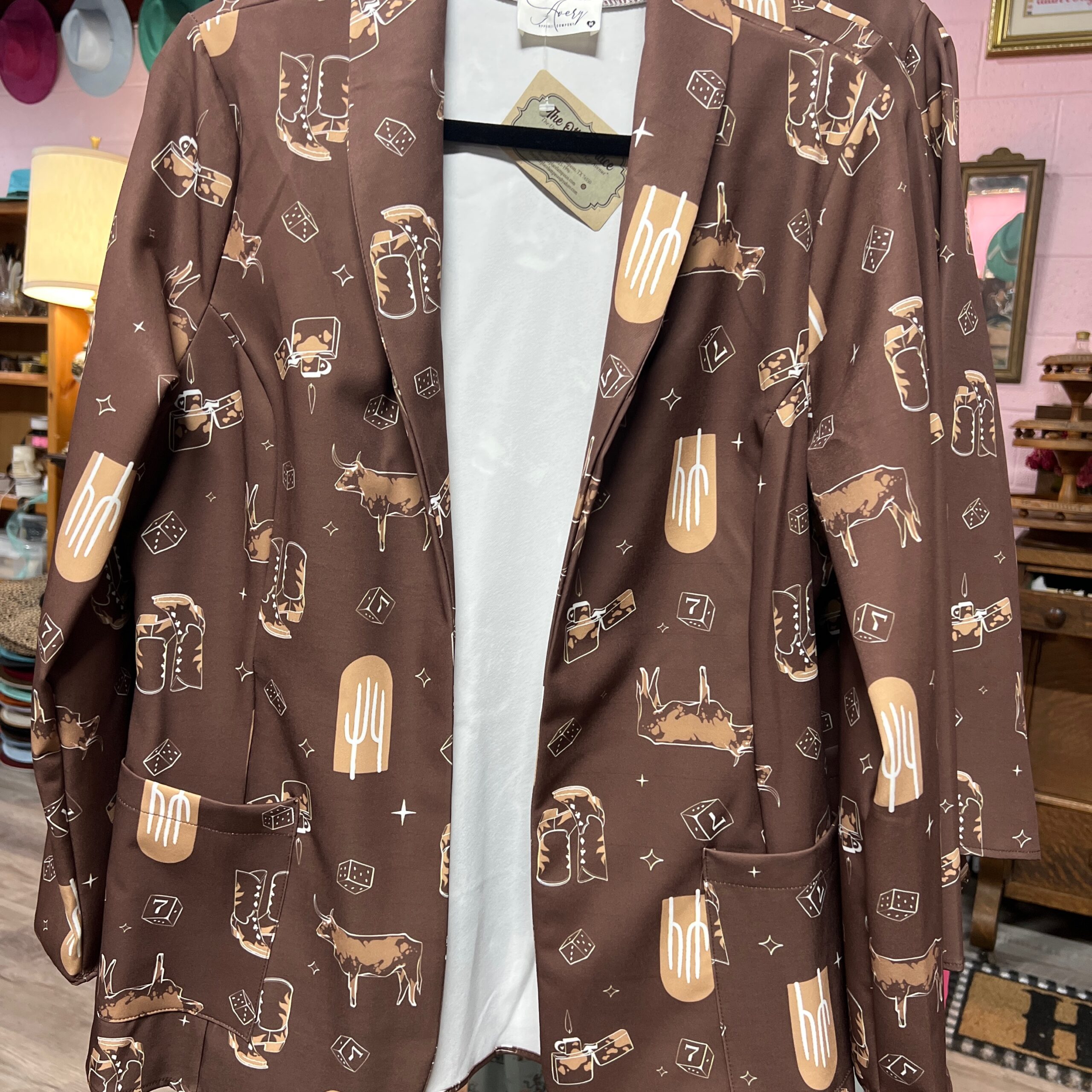 Jacket - Western Blazer Pockets Cacti/Boots/Cow