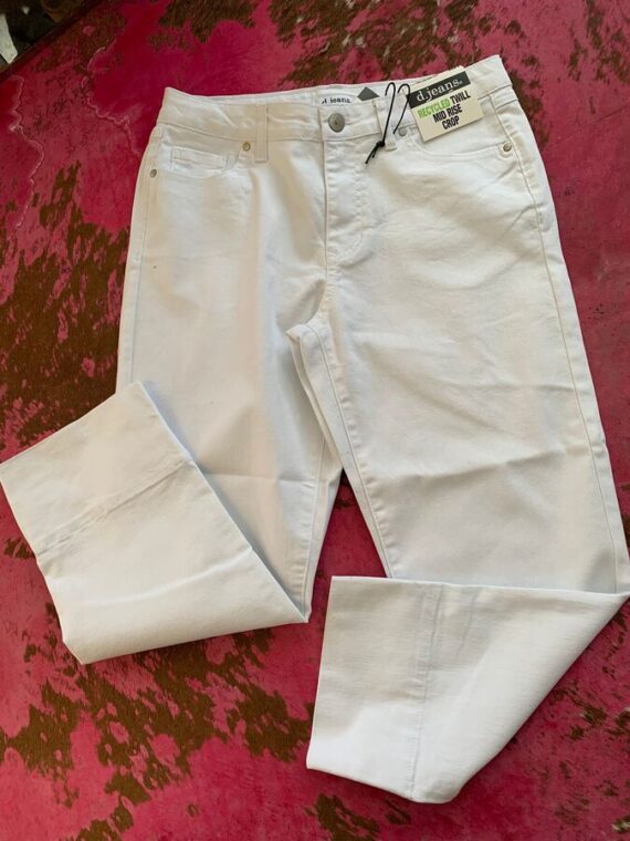 Jeans - White Twill Mid Rise Crop
