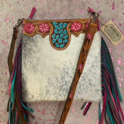 Pink Turquoise Cow Hide Purse