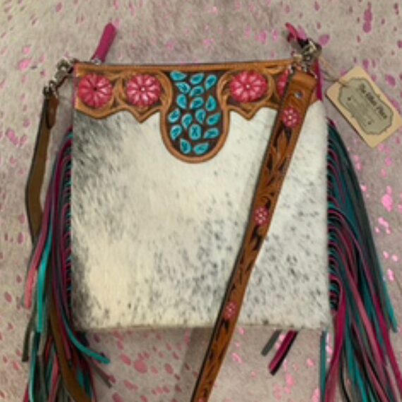 Pink Turquoise Cow Hide Purse