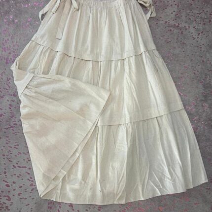 Cotton Side Drawstring Waist Maxi Skirt Side Pocket