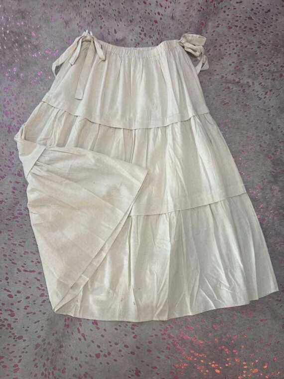 Cotton Side Drawstring Waist Maxi Skirt Side Pocket