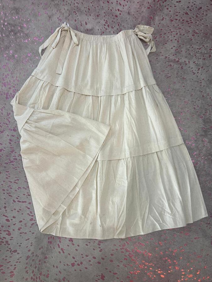 Cotton Side Drawstring Waist Maxi Skirt w/Side Pocket