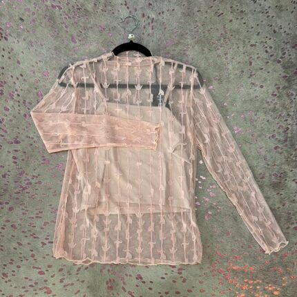 Mesh Shirt Lariat Lace L S Dusty Rose