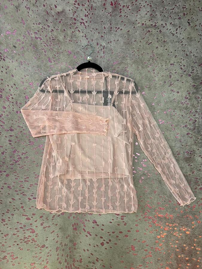 Mesh Shirt Lariat Lace L/S Dusty Rose