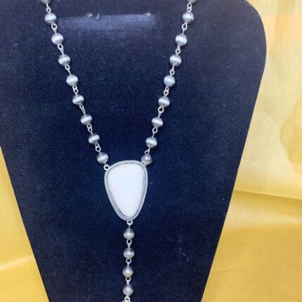Necklace - Navajo Beads w Center stone and drop stone