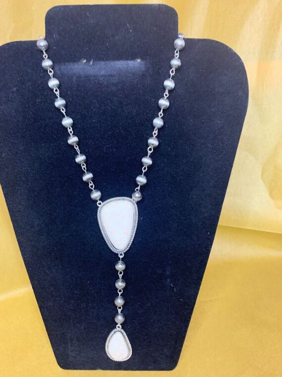 Necklace - Navajo Beads w Center stone and drop stone