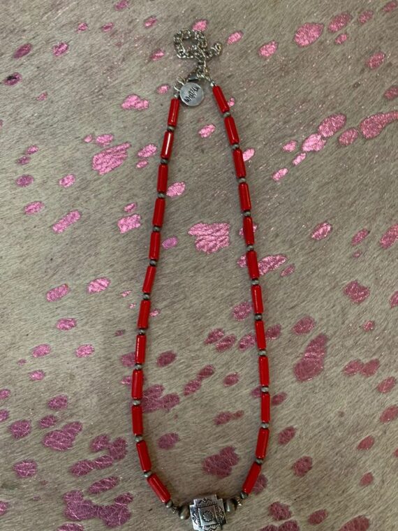 Necklace - Red Beaded w Pendant