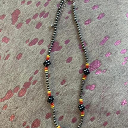 Necklace - Red Yellow w Navajo Pearl and dice