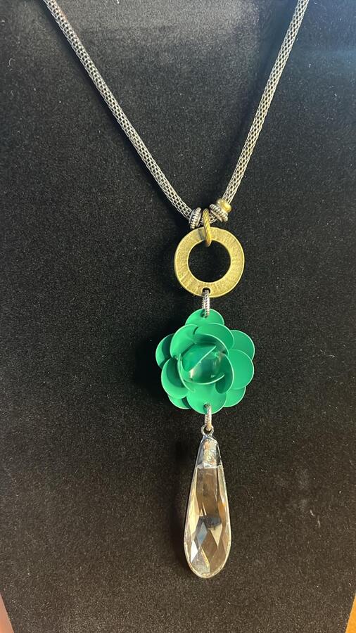 Necklace - Turquoise Rose w/Crystal Tear Drop