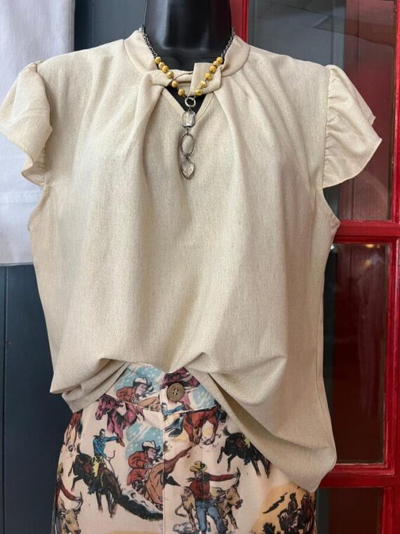 Shirt - Peach Cream, Knit, Pleat Sleeve