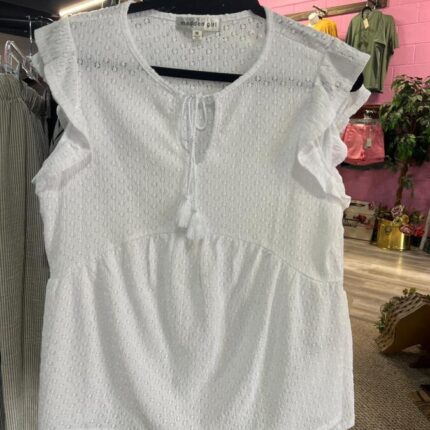 Shirt - White Tie Neck Cap Sleeve