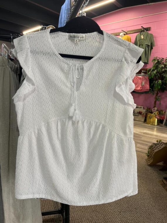 Shirt - White Tie Neck Cap Sleeve