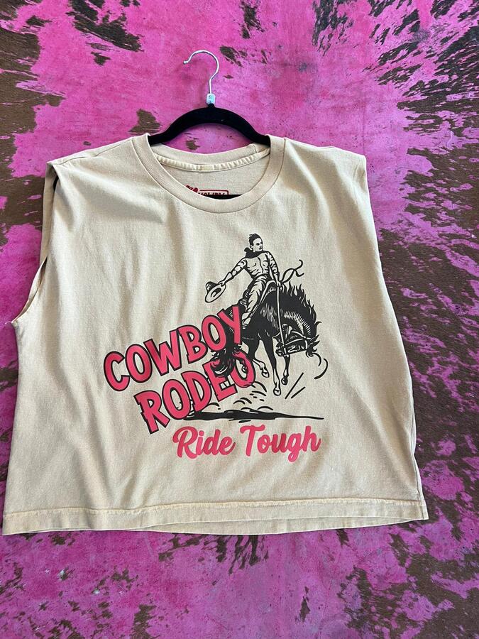 T-Shirt - Muted Mustard Crop, Cowboy Tough
