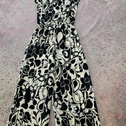 Romper Jumpsuit Black white Floral 1