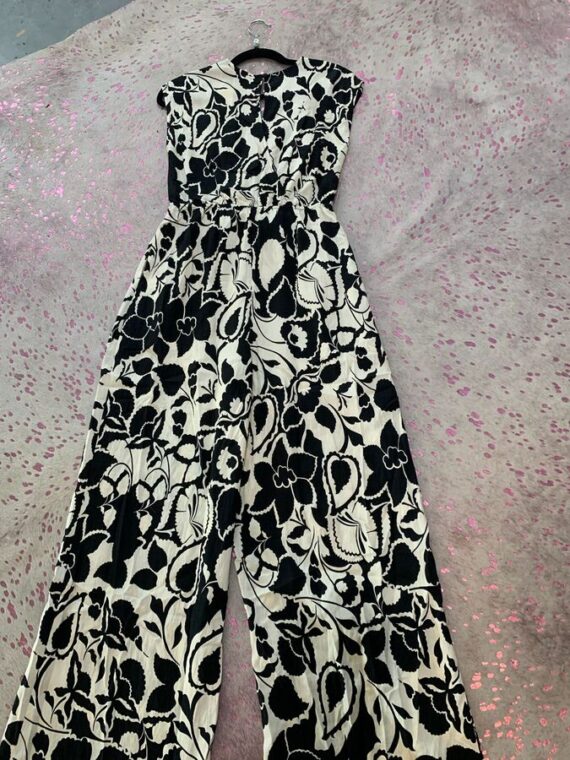 Romper Jumpsuit Black white Floral 1