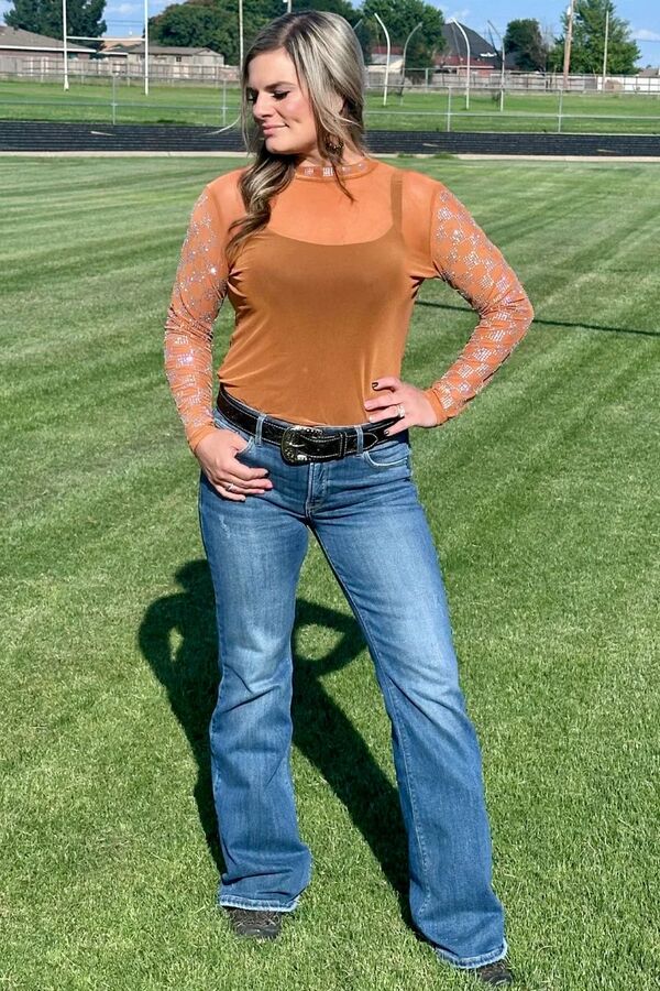 Mesh Top Checked In Burnt Orange