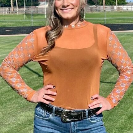 Mesh Top Checked In Burnt Orange