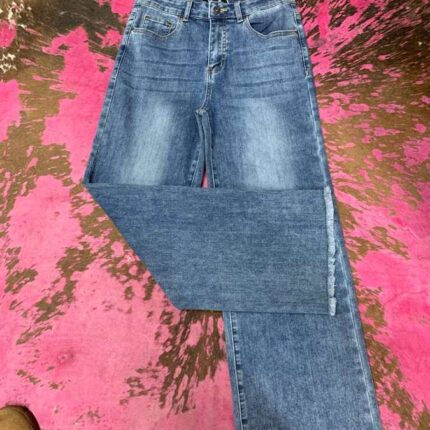 Jeans Bamboo Mid Wsh Wide Leg Fringe