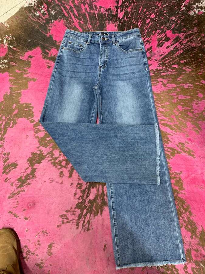 Jeans Bamboo Mid Wsh Wide Leg Fringe