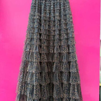Skirt Leopard Tiered Ruffle A-Line