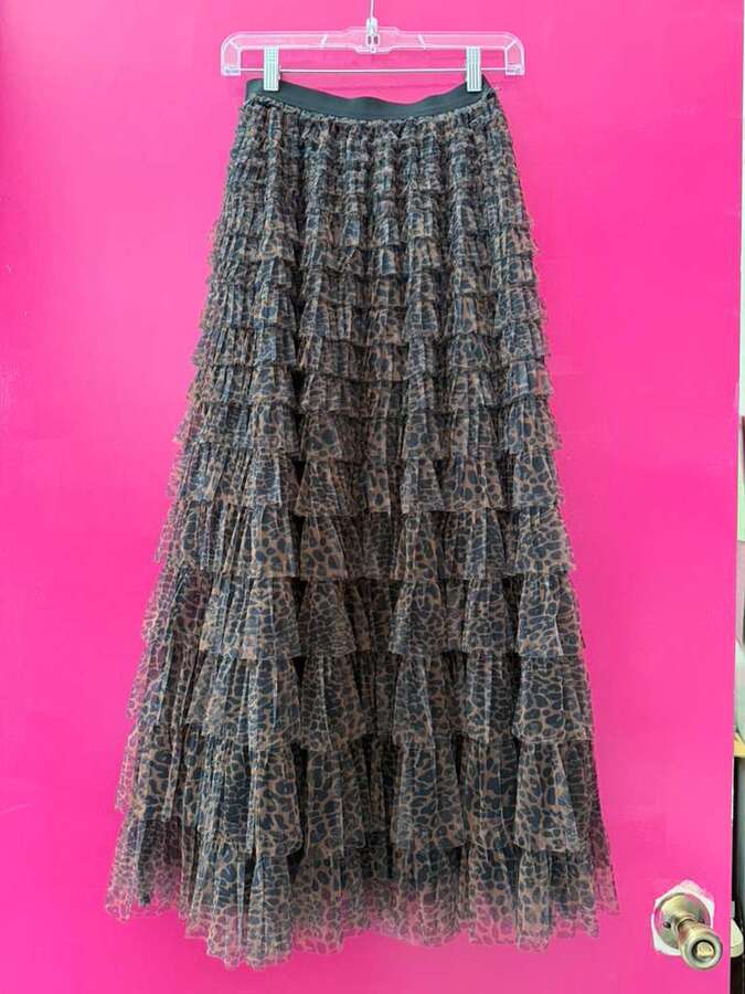 Skirt Leopard Tiered Ruffle A-Line