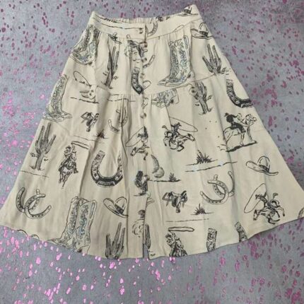 Skirt Western Scene Button Elastic