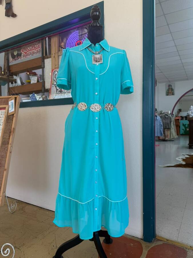 Dress Solid Turquoise Pearl Snap